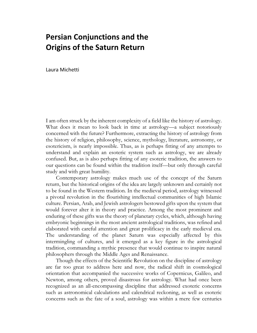 Persian Conjunctions and the Origins of the Saturn Return