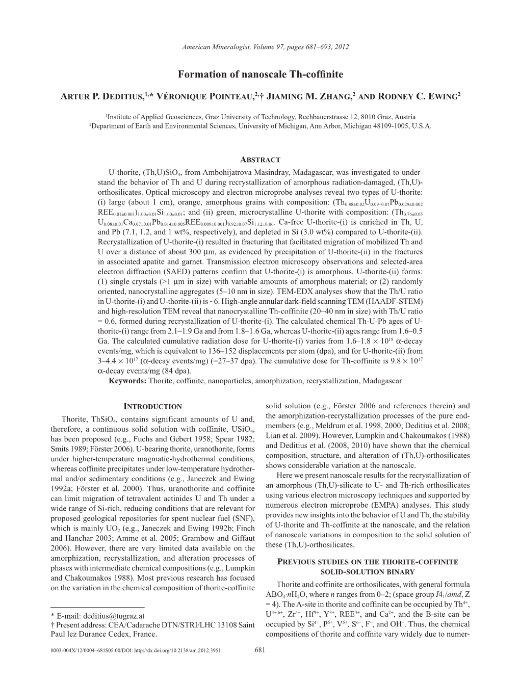 Formation of Nanoscale Th-Coffinite