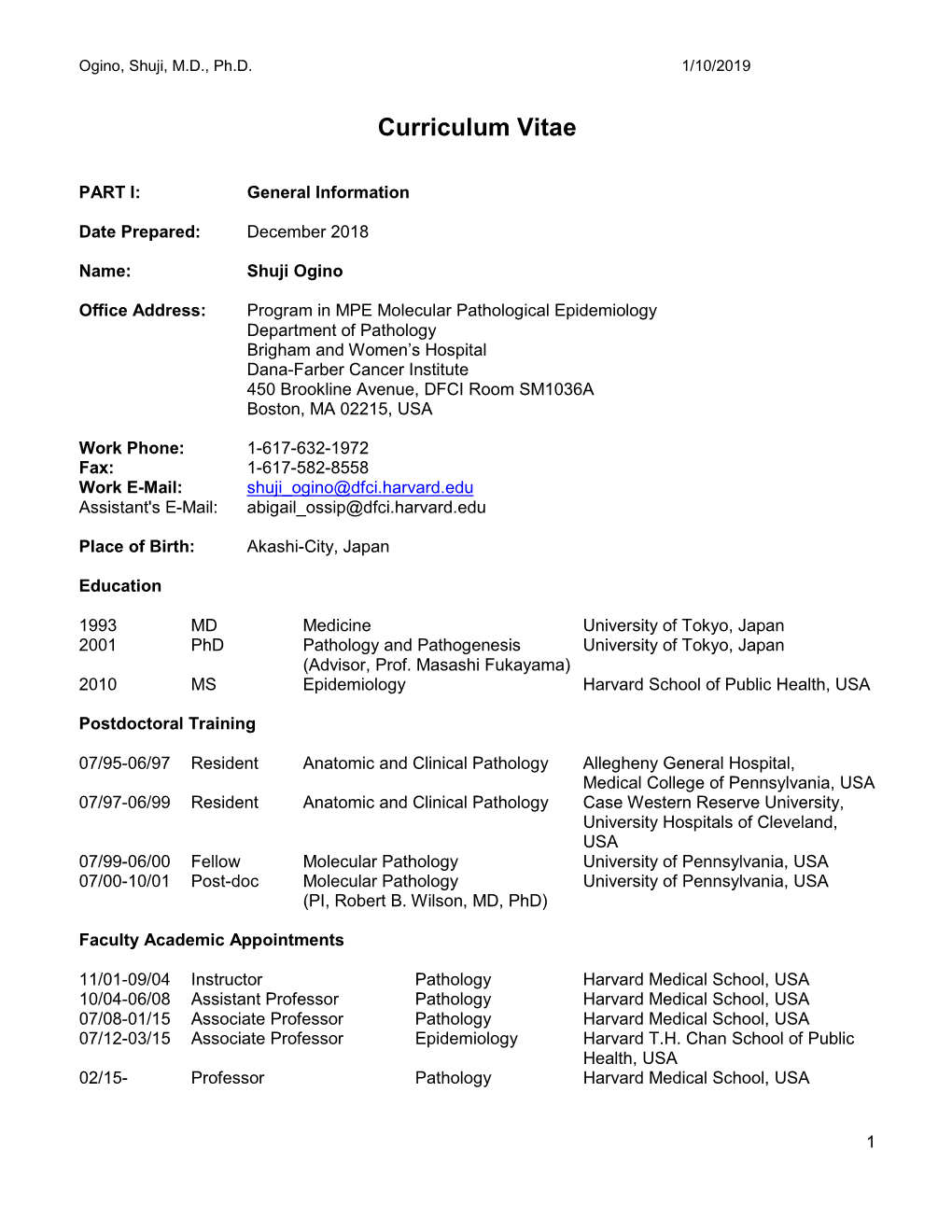 Shuji Ogino CV