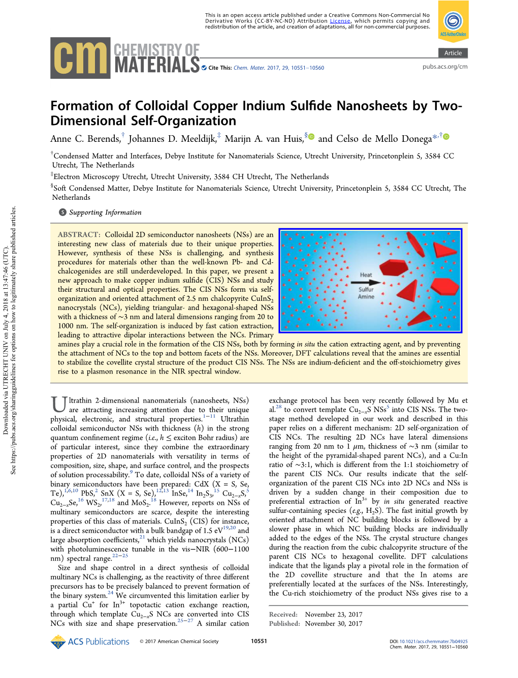 Formation of Colloidal Copper Indium Sulfide Nanosheets by Two