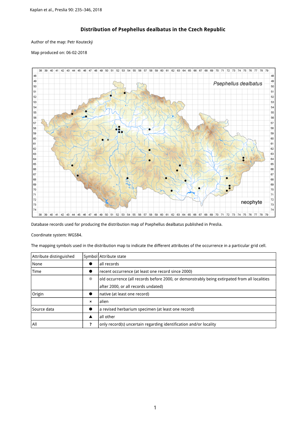 1 Distribution of Psephellus Dealbatus in the Czech Republic