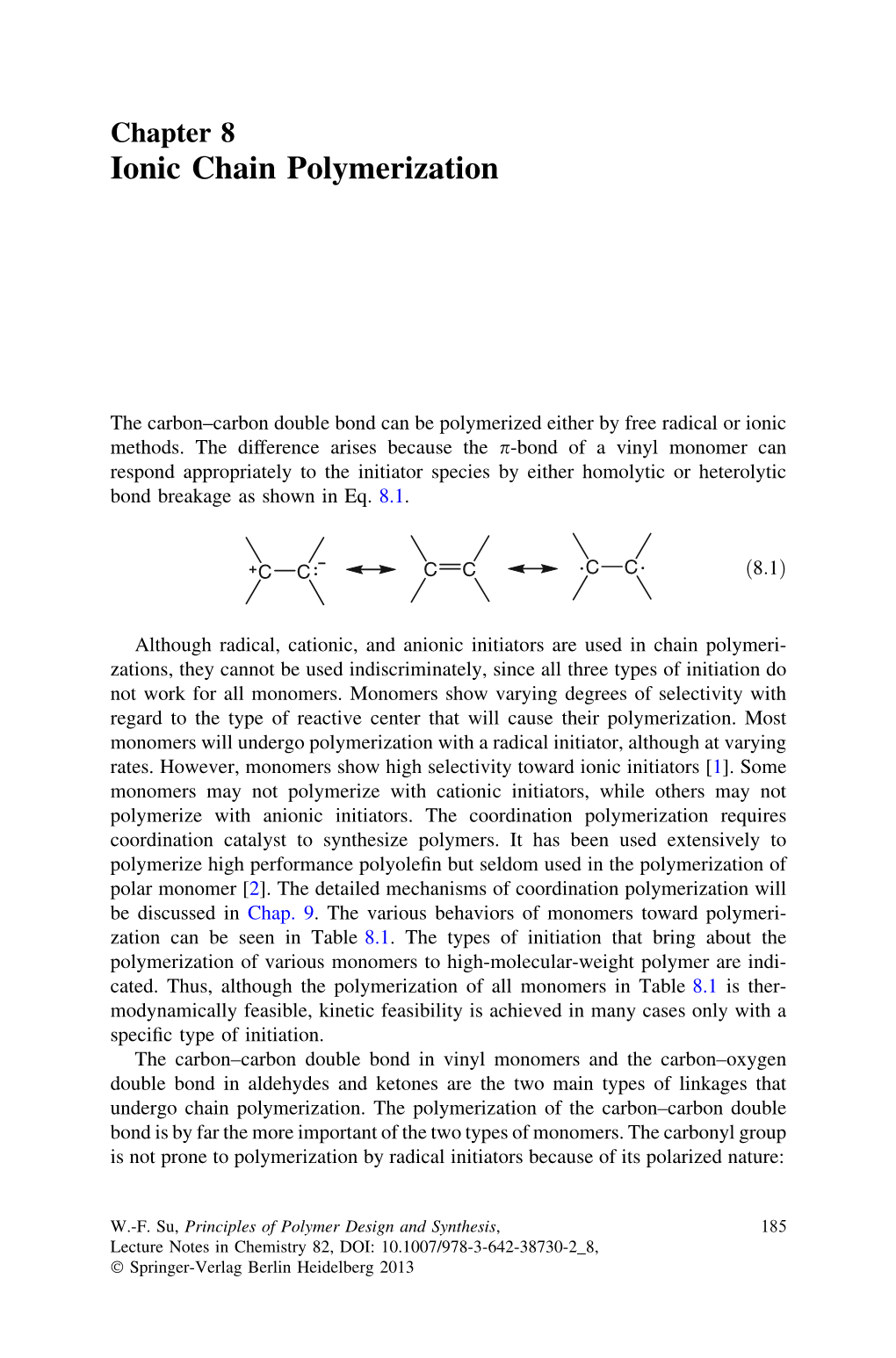 Chapter 8 Ionic Chain Polymerization