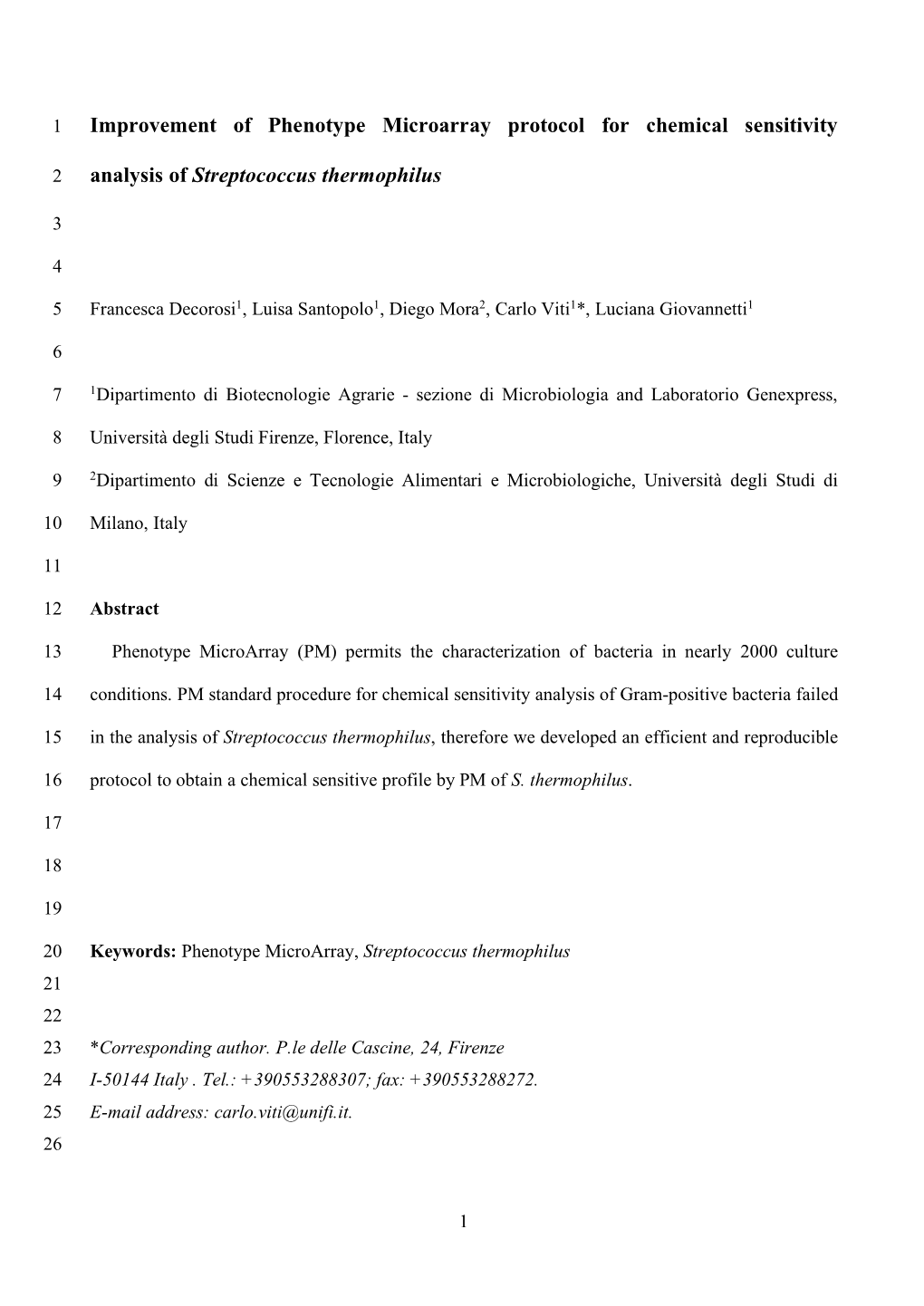 Improvement of Phenotype Microarray Protocol for Chemical Sensitivity Analysis of Streptococcus Thermophilus