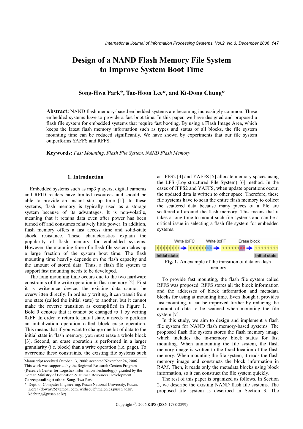 Design of a NAND Flash Memory File System to Improve System Boot Time