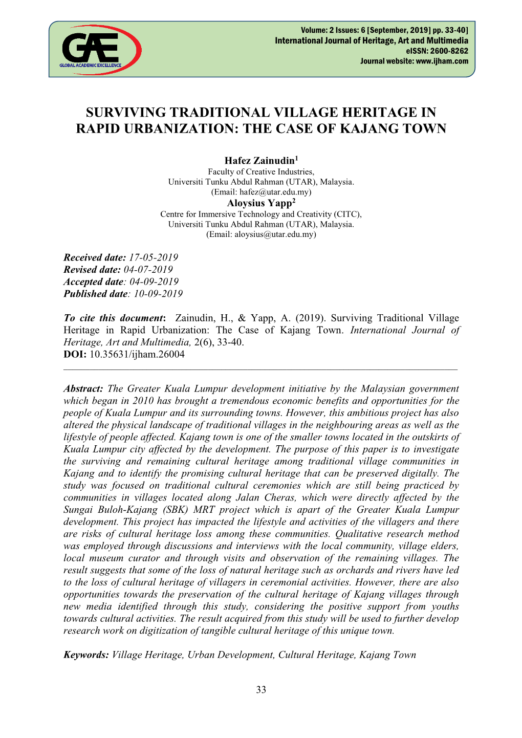 The Case of Kajang Town