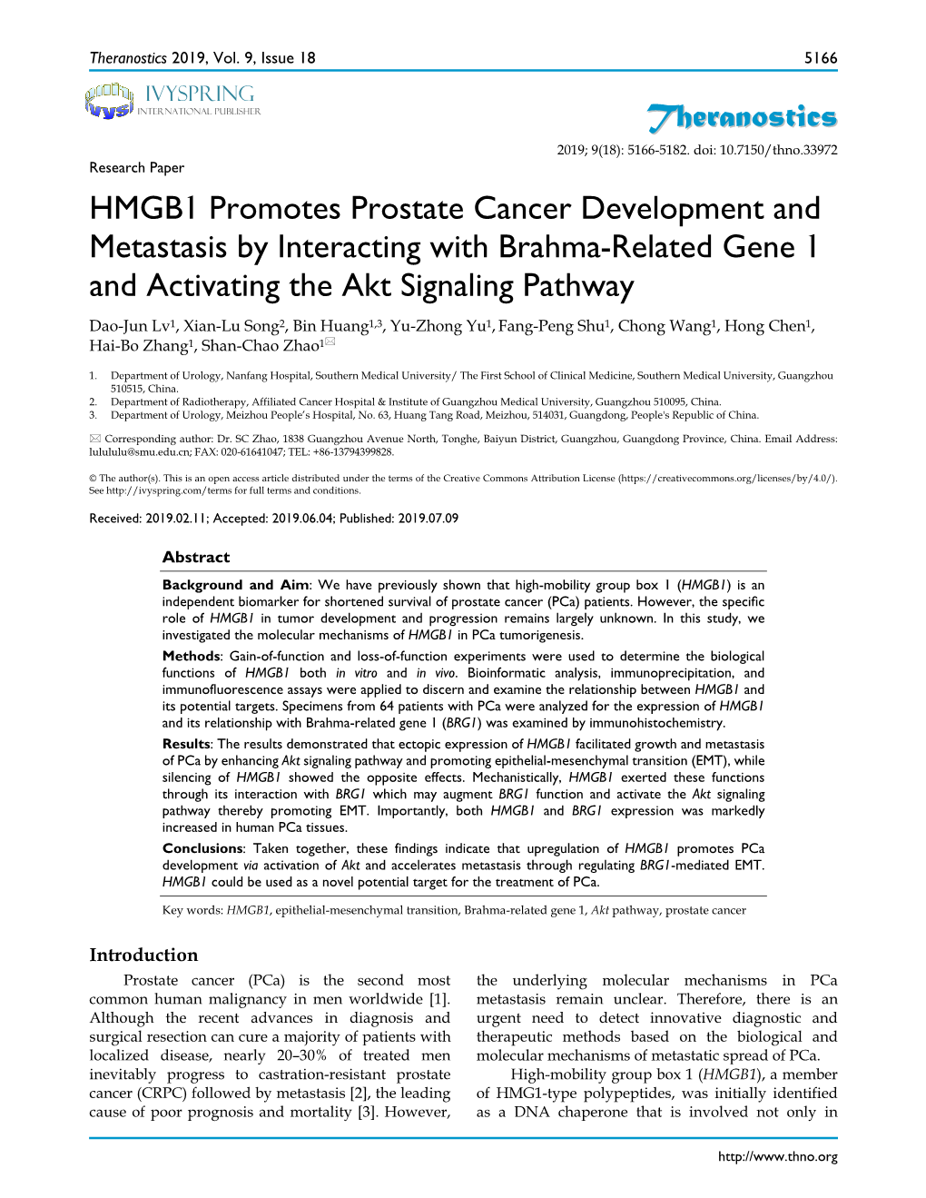 HMGB1 Promotes Prostate Cancer Development and Metastasis By