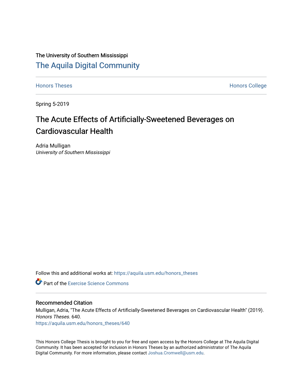 The Acute Effects of Artificially-Sweetened Beverages on Cardiovascular Health