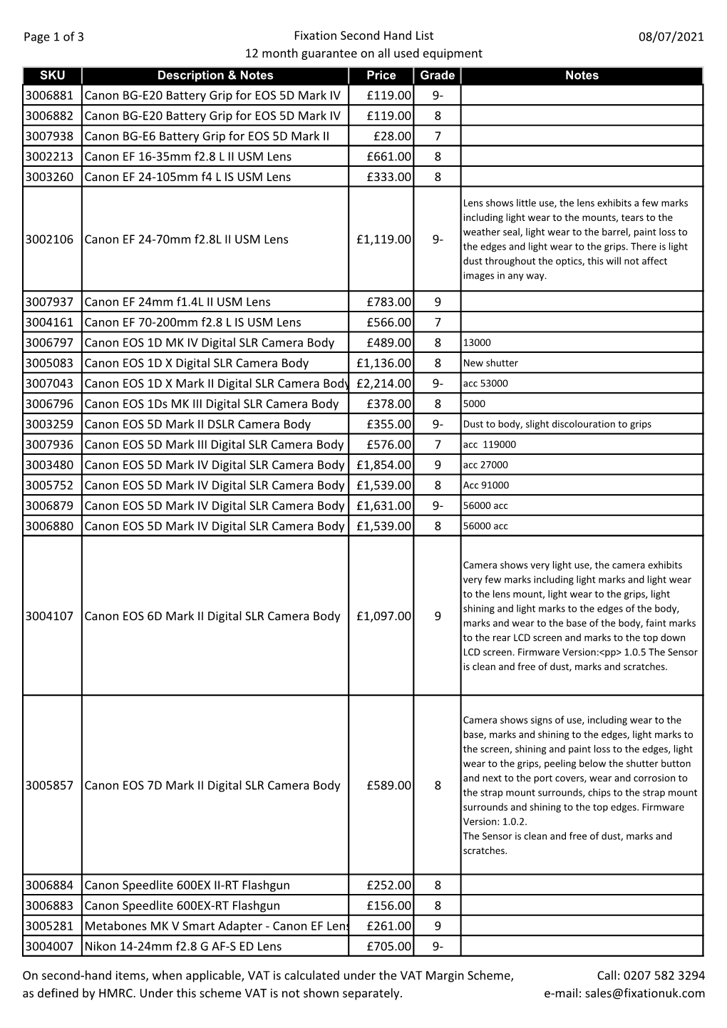 Page 1 of 3 Fixation Second Hand List 12 Month Guarantee on All Used