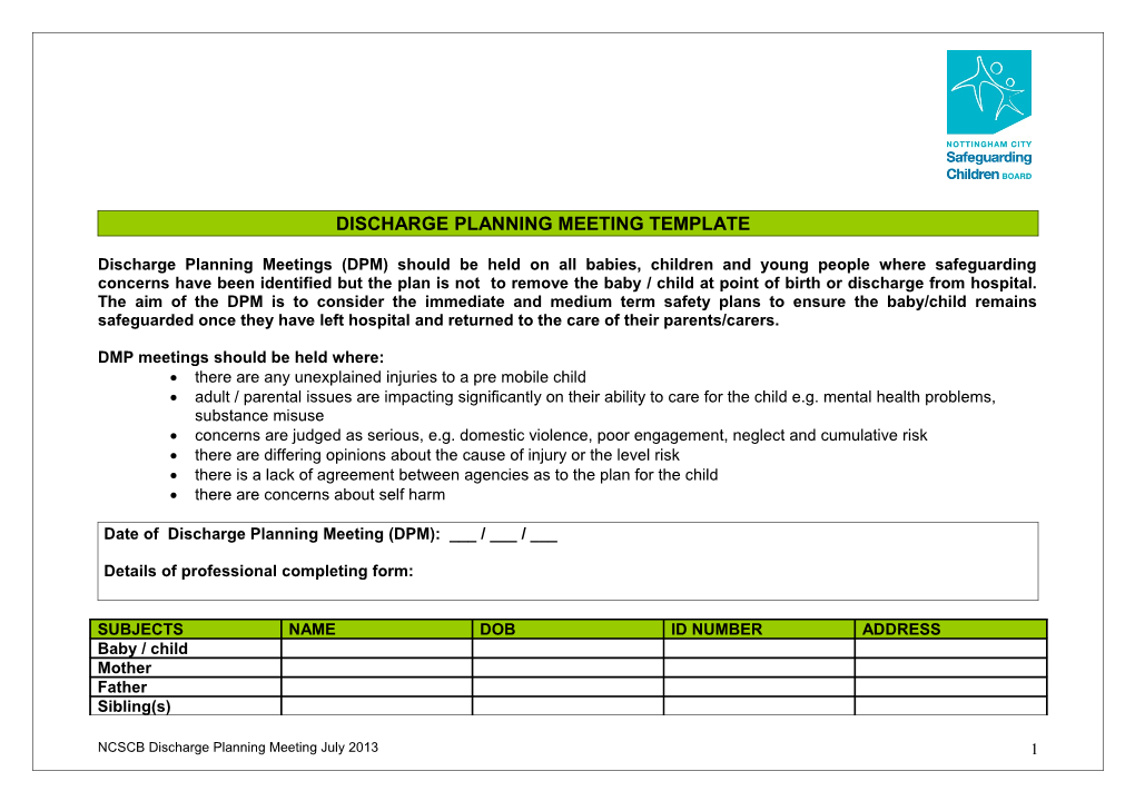 Discharge Planning Meeting Template