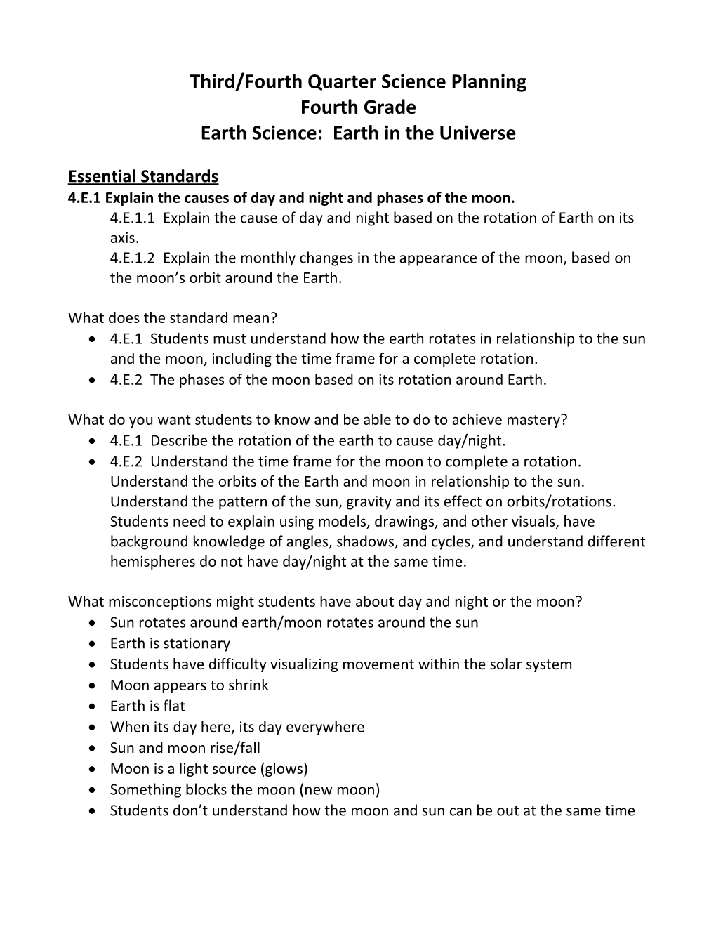 Third/Fourth Quarter Science Planning