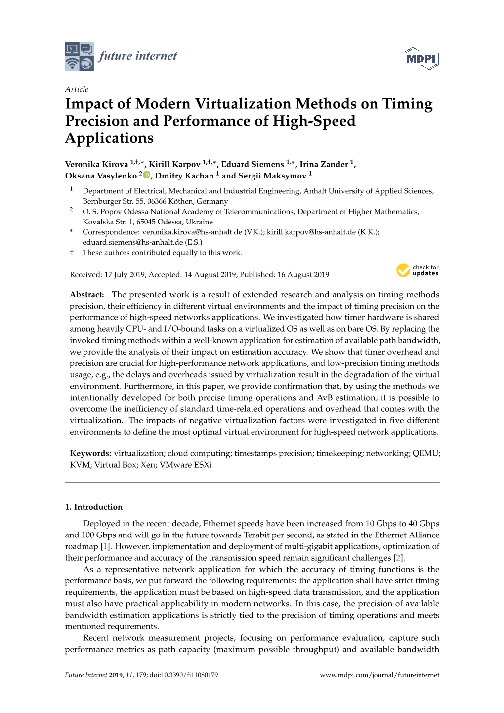 Impact of Modern Virtualization Methods on Timing Precision and Performance of High-Speed Applications
