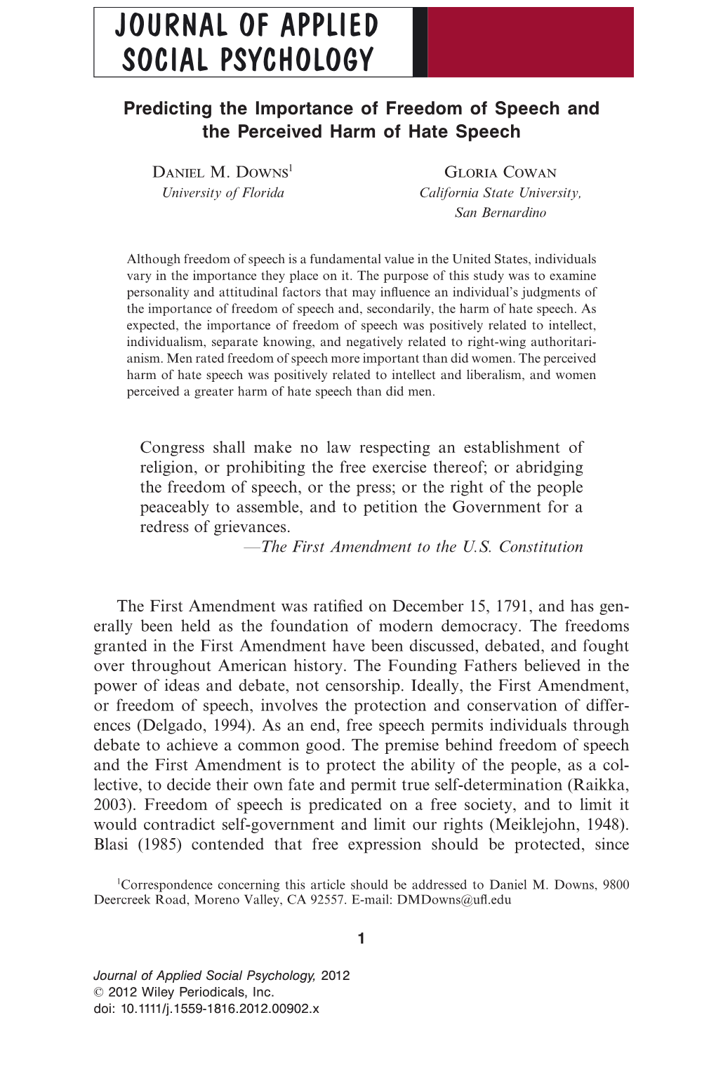 Predicting the Importance of Freedom of Speech and the Perceived Harm of Hate Speech