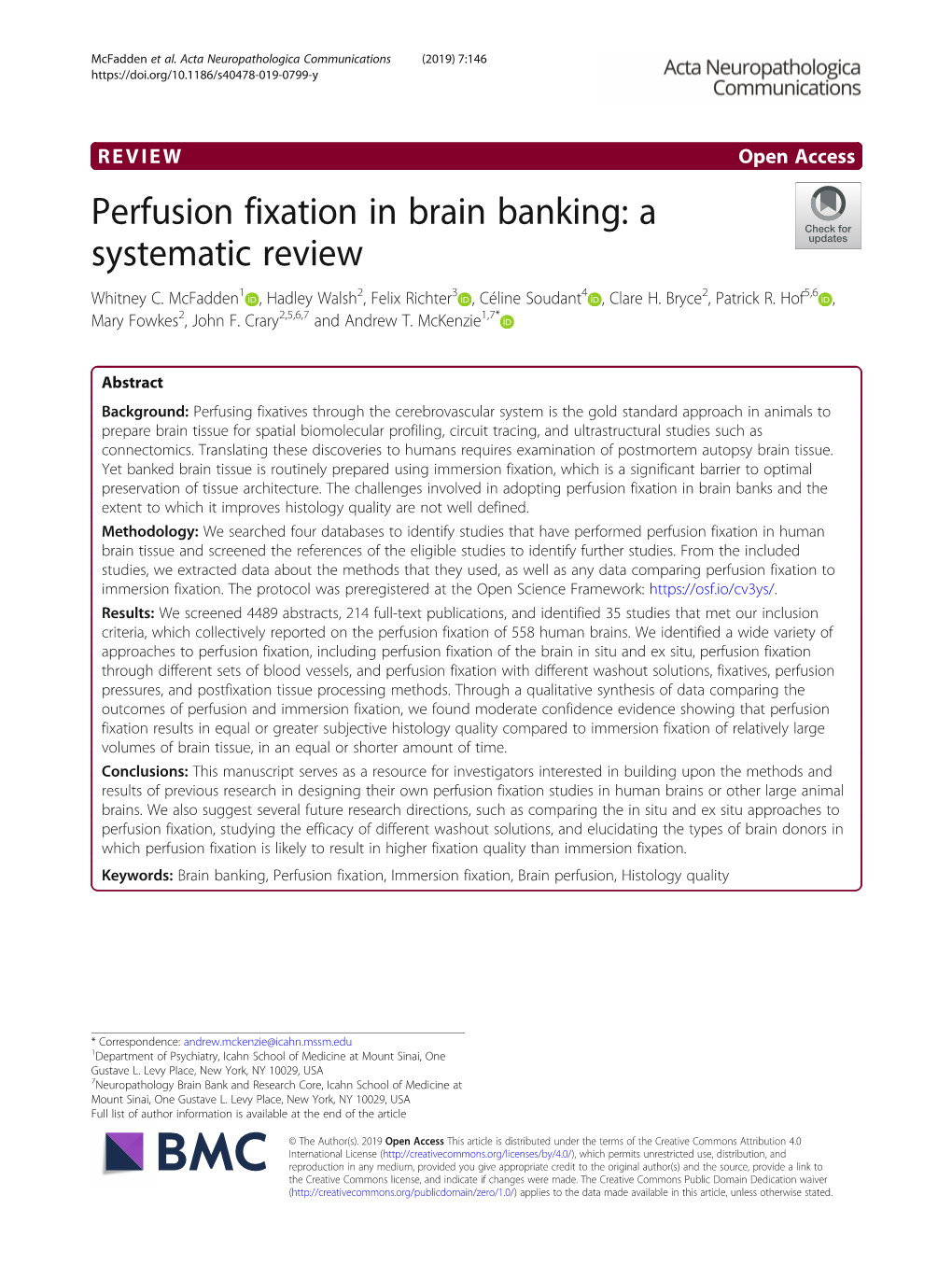 Perfusion Fixation in Brain Banking: a Systematic Review Whitney C