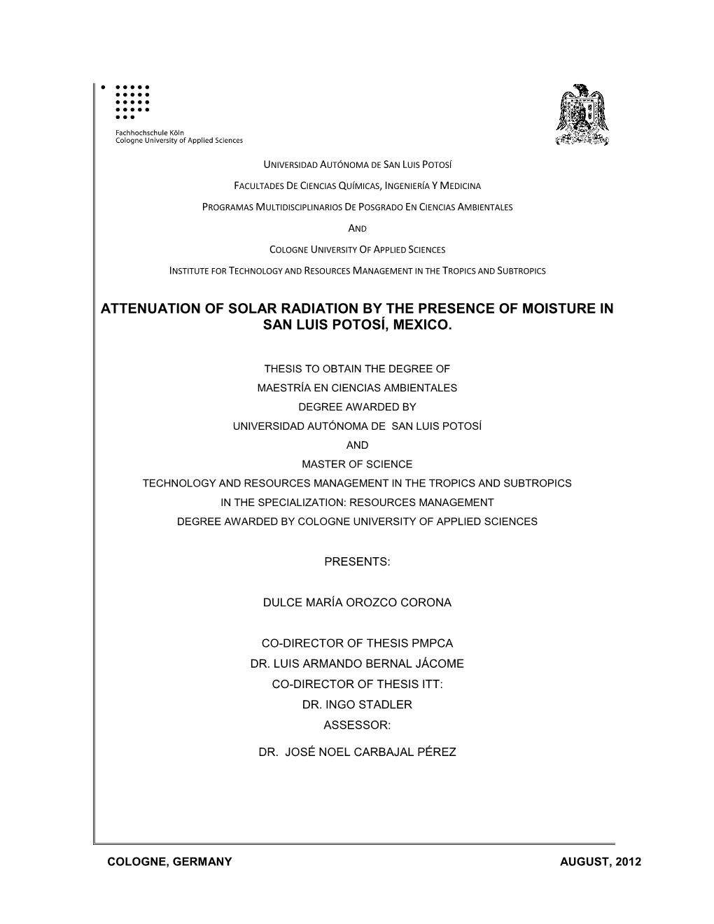 Attenuation of Solar Radiation by Water Vapor