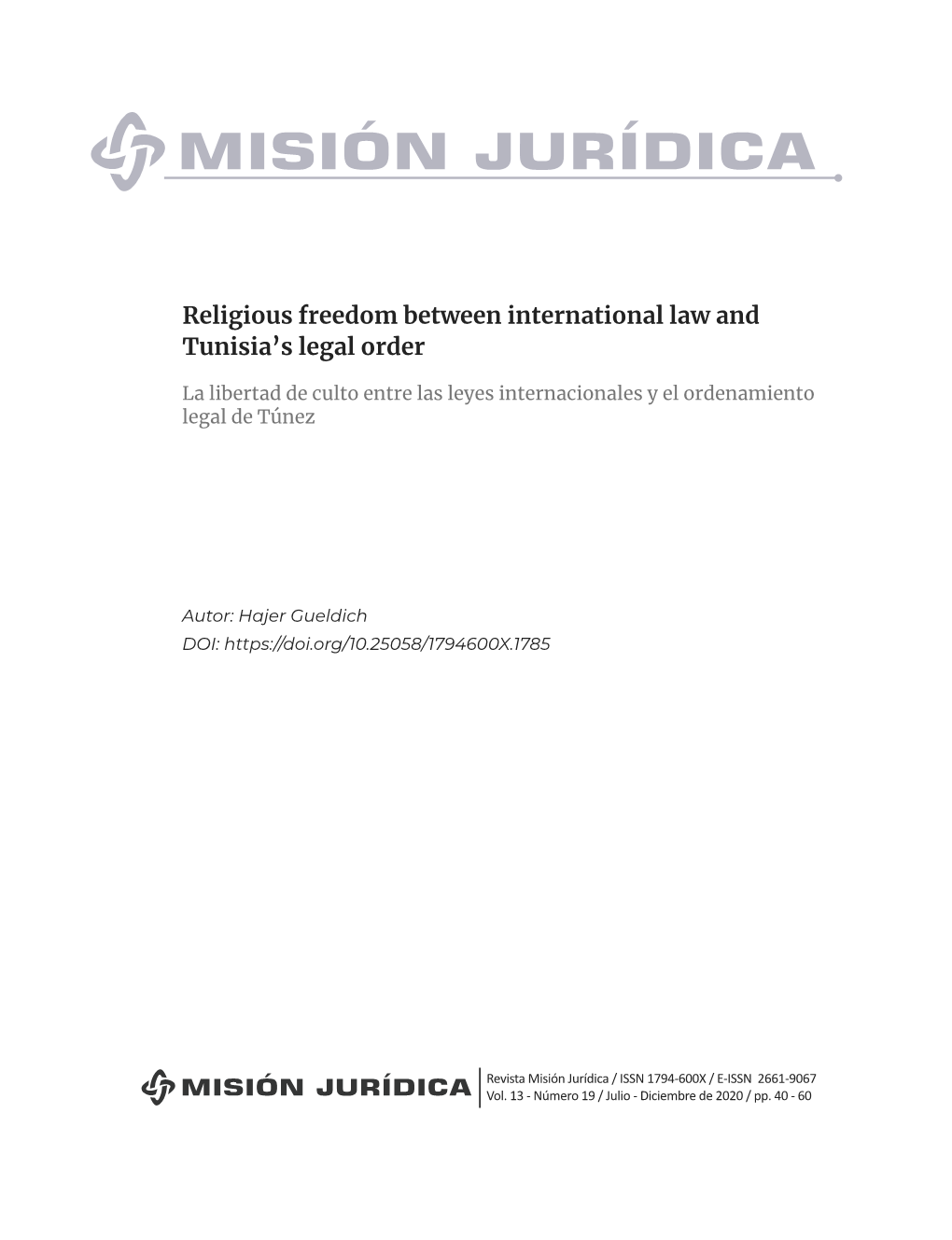 Religious Freedom Between International Law and Tunisia's Legal