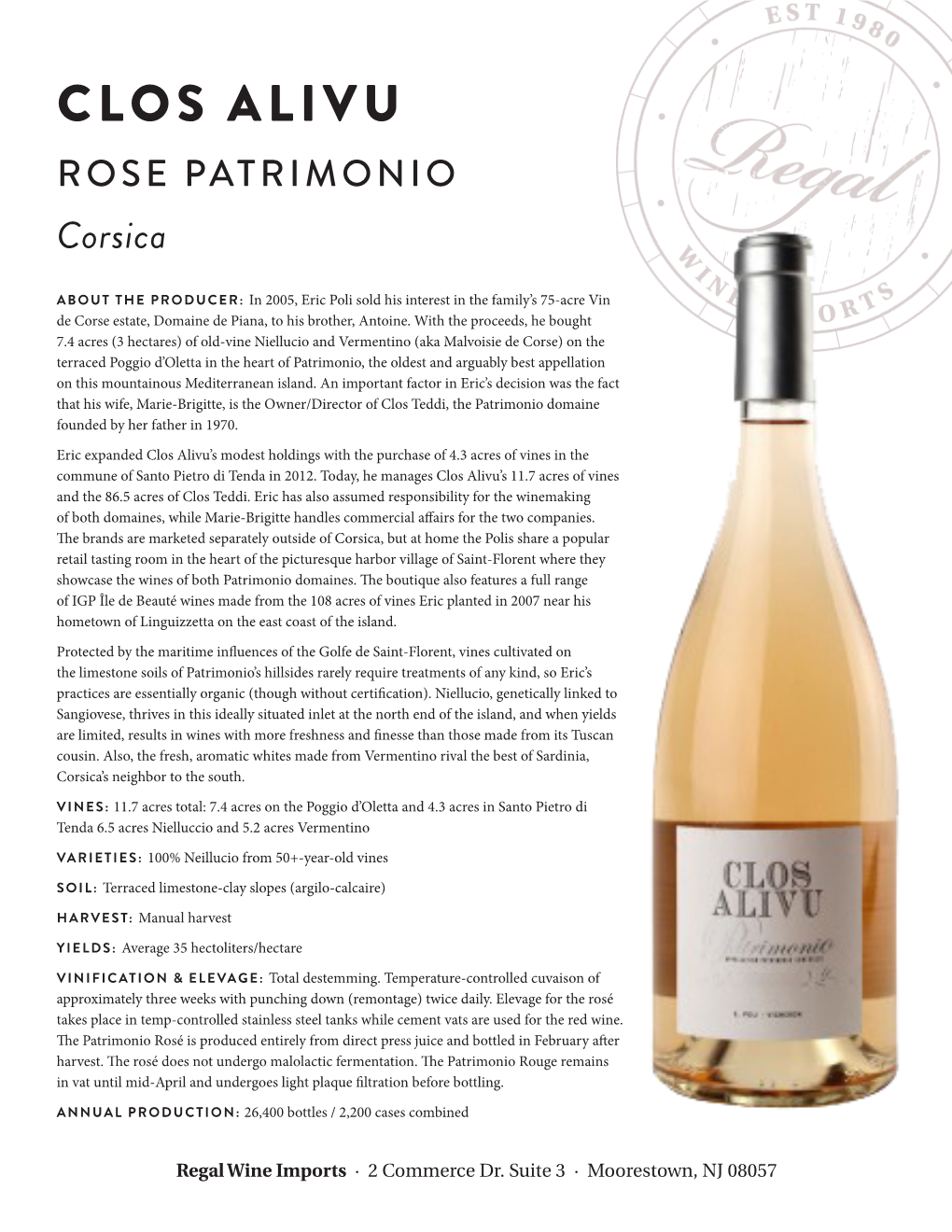 CLOS ALIVU ROSE PATRIMONIO Corsica