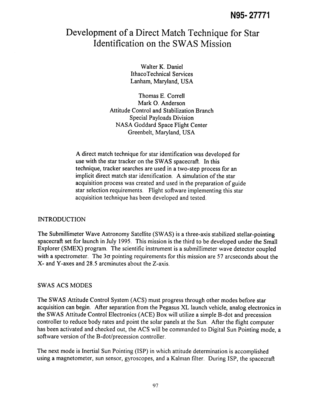 27771 Development of a Direct Match Technique for Star Identification On