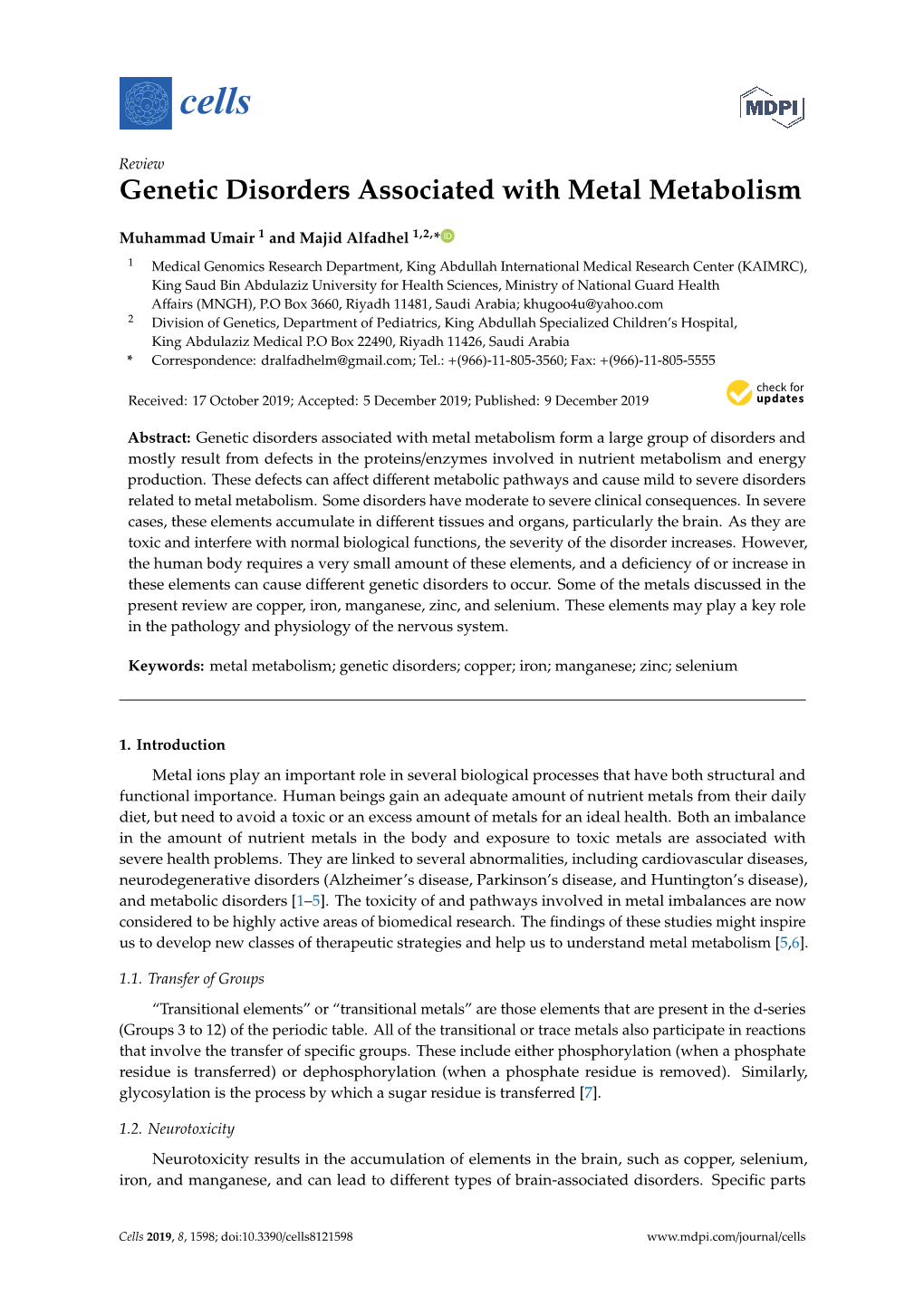 Genetic Disorders Associated with Metal Metabolism