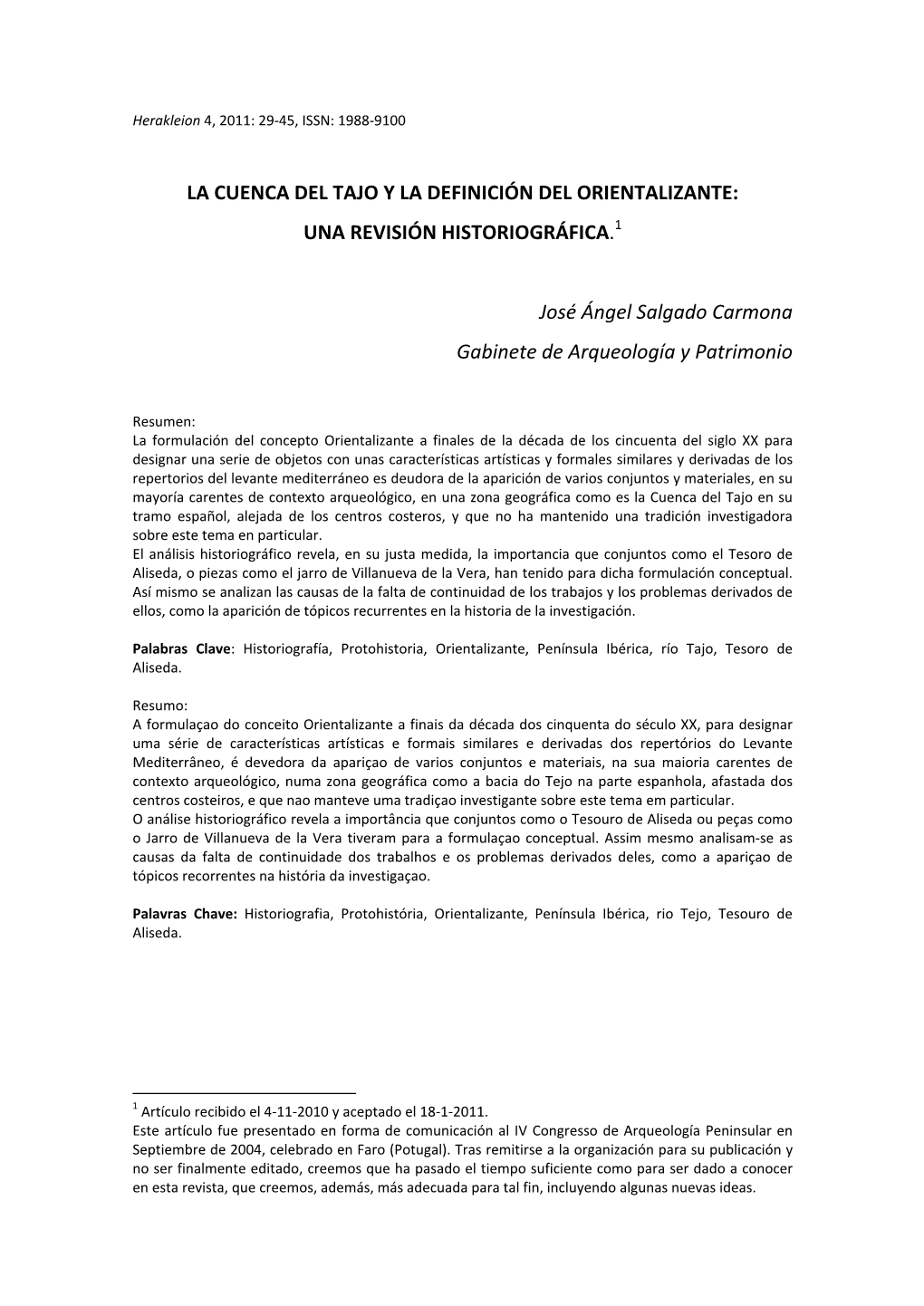 La Cuenca Del Tajo Y La Definición Del Orientalizante: Una Revisión Historiográfica.1