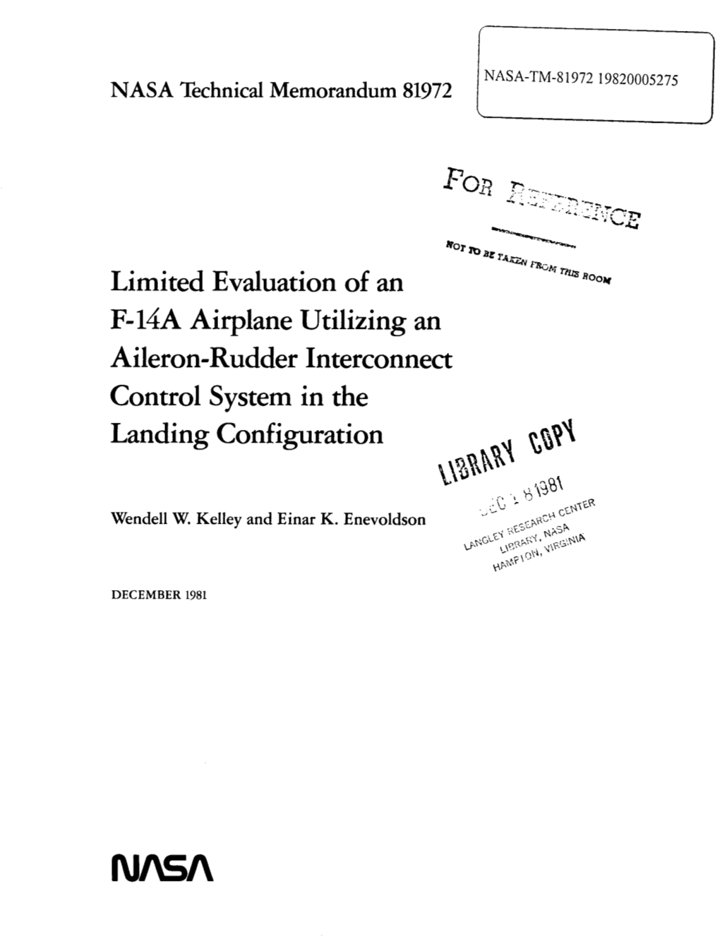 Aileron-Rudder Interconnect Control System in the I Landing Configuration G '