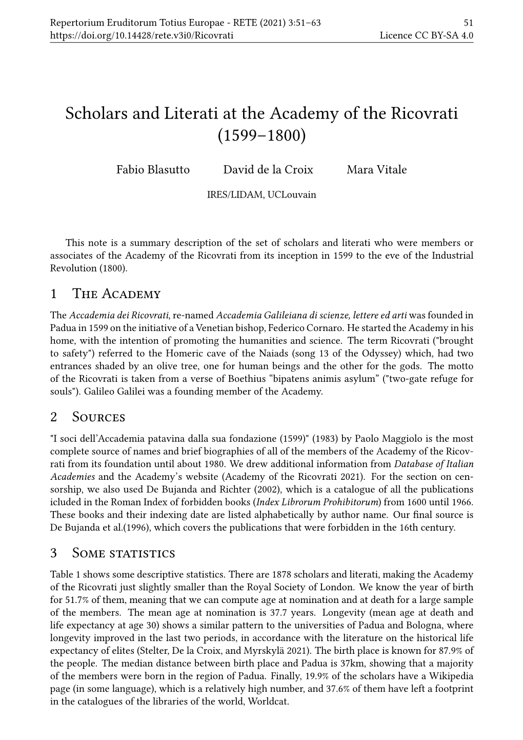 Scholars and Literati at the Academy of the Ricovrati (1599–1800)