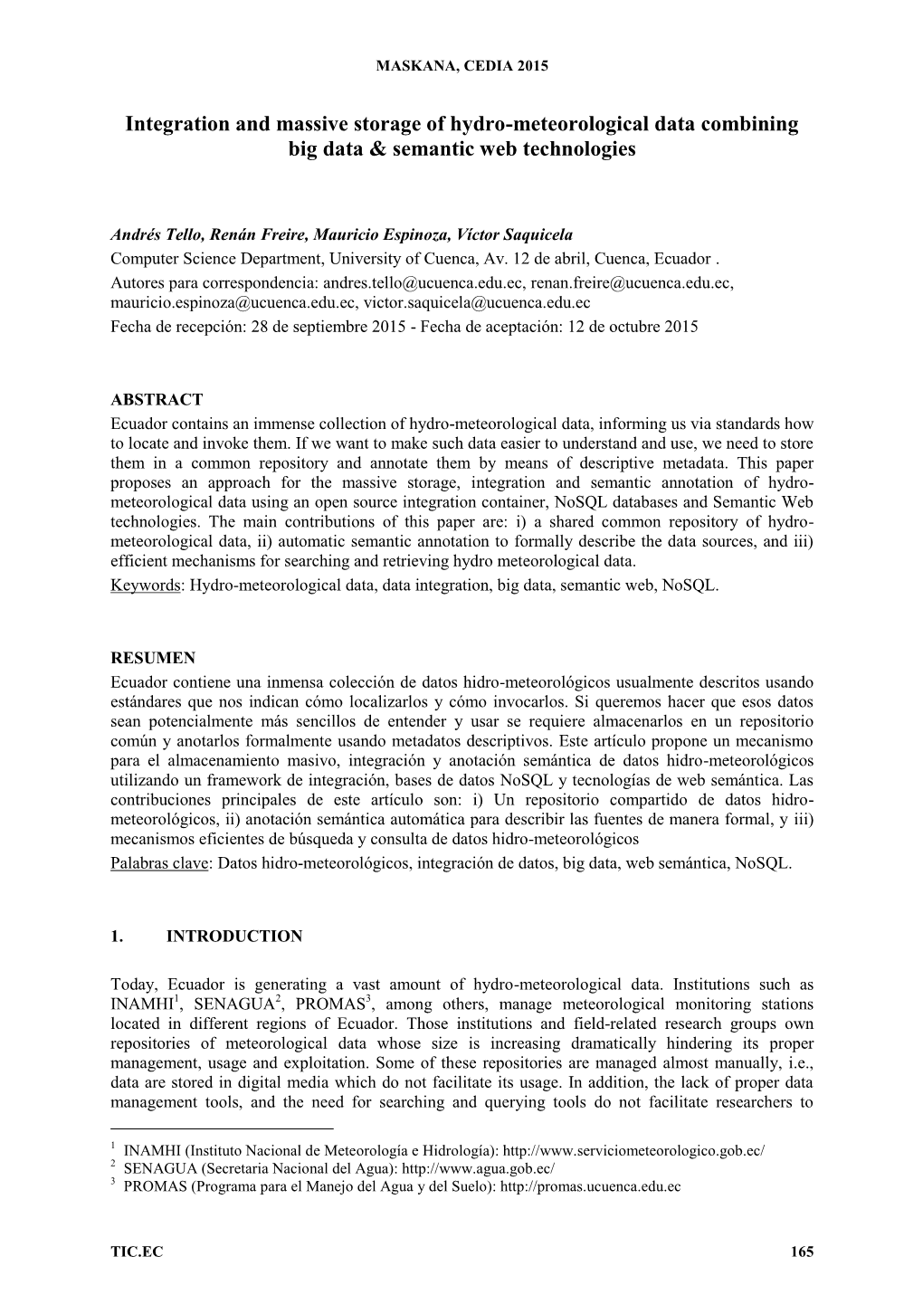 Integration and Massive Storage of Hydro-Meteorological Data Combining Big Data & Semantic Web Technologies