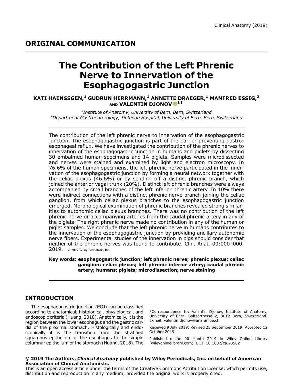 The Contribution of the Left Phrenic Nerve to the Innervation Of