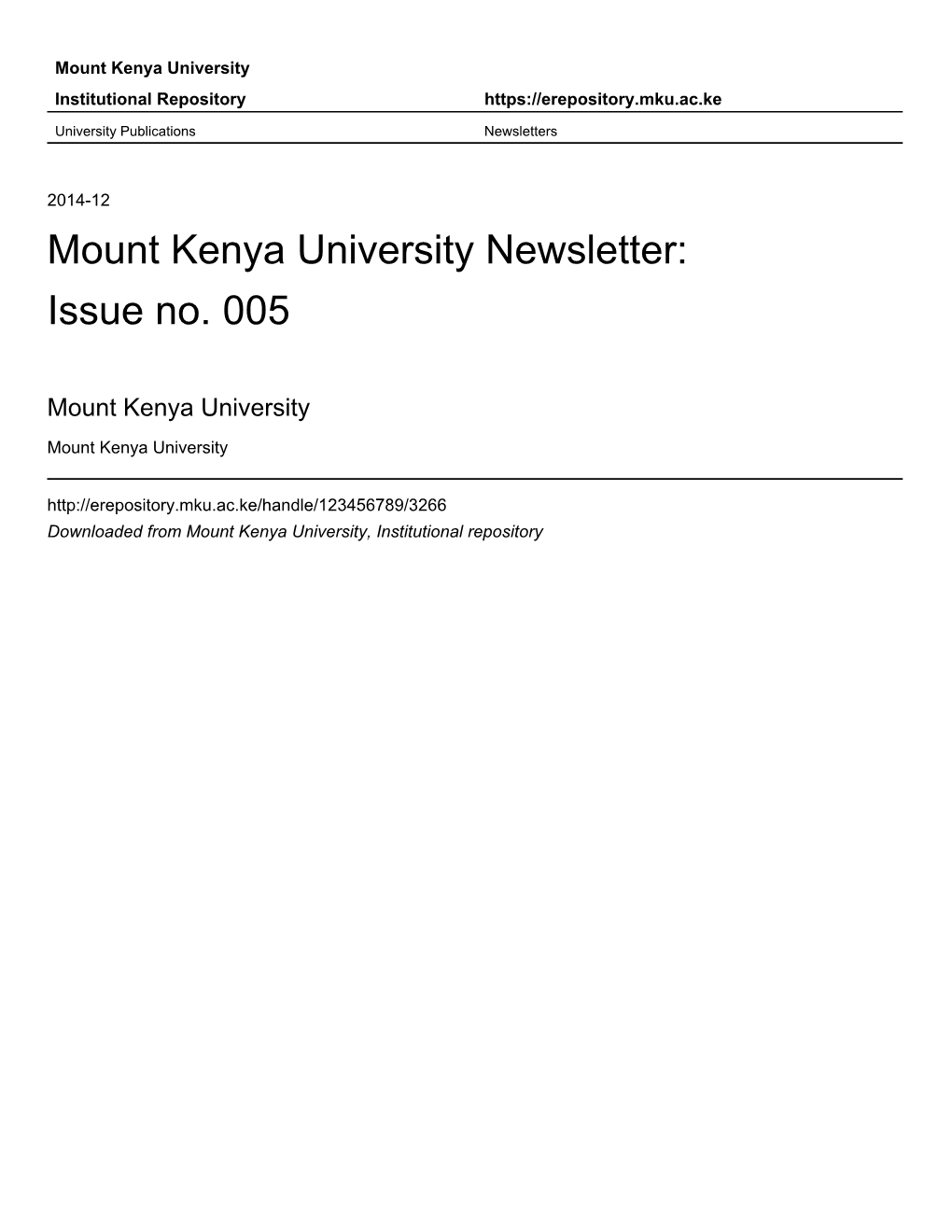 Mount Kenya University Newsletter: Issue No