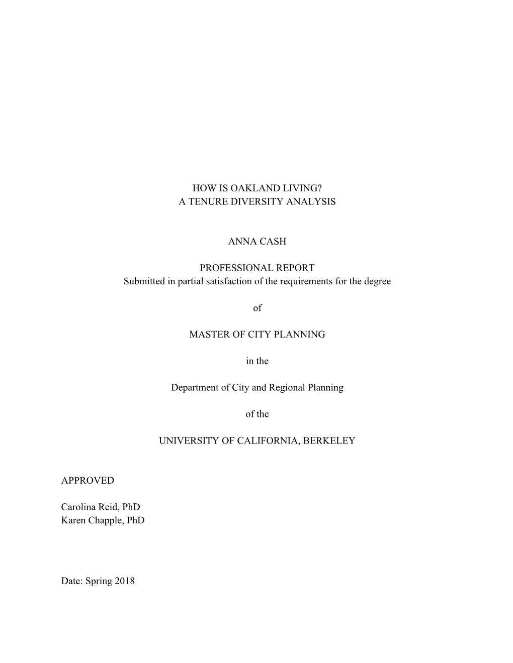 How Is Oakland Living? a Tenure Diversity Analysis