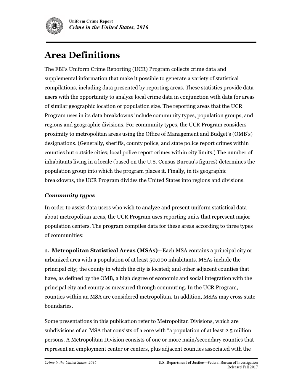 Area Definitions