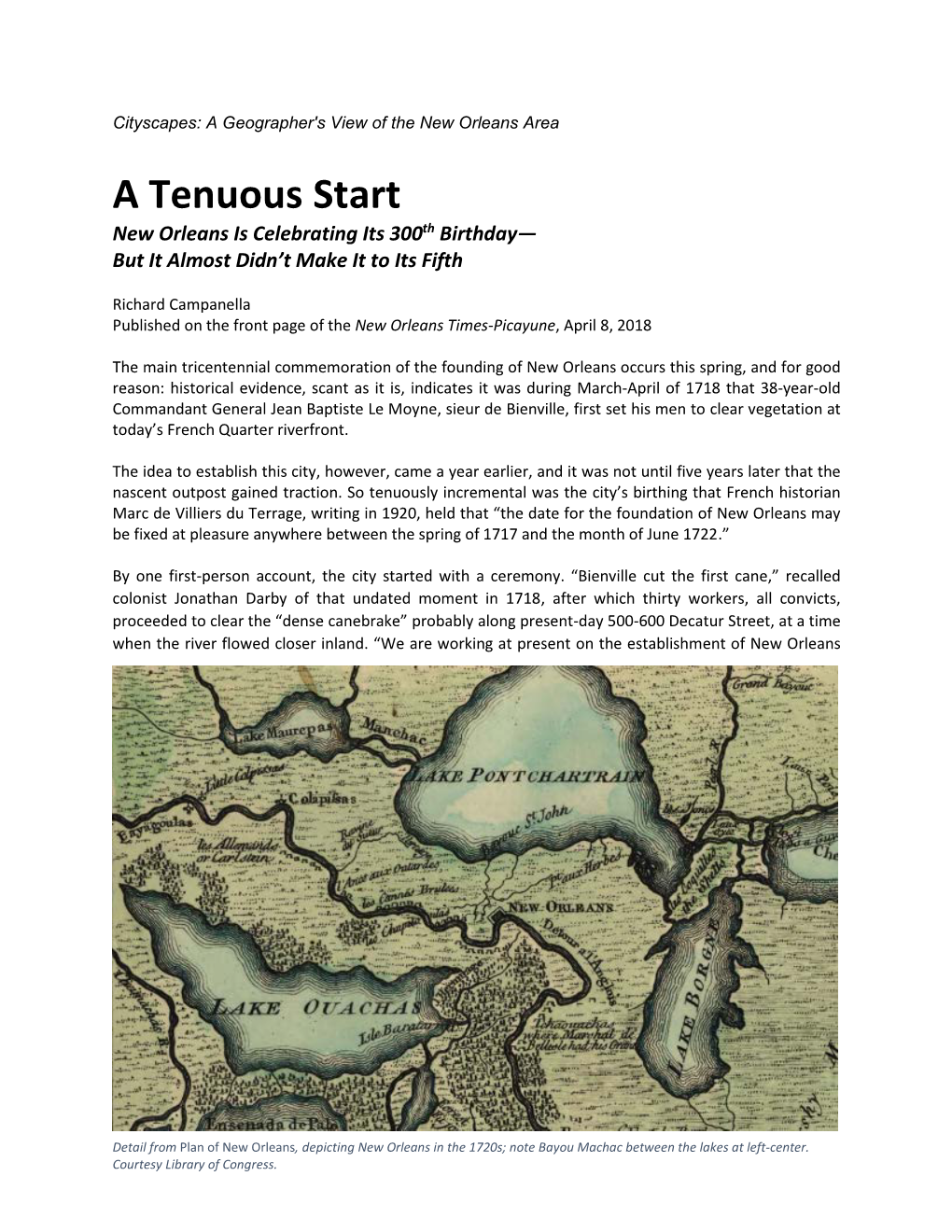 A Tenuous Start: New Orleans 1718-1722