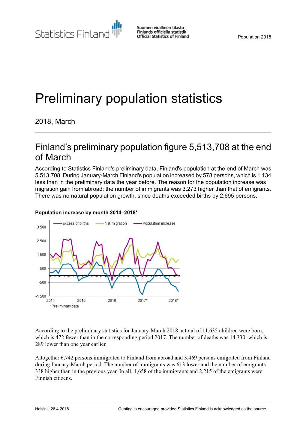 Preliminary Population Statistics