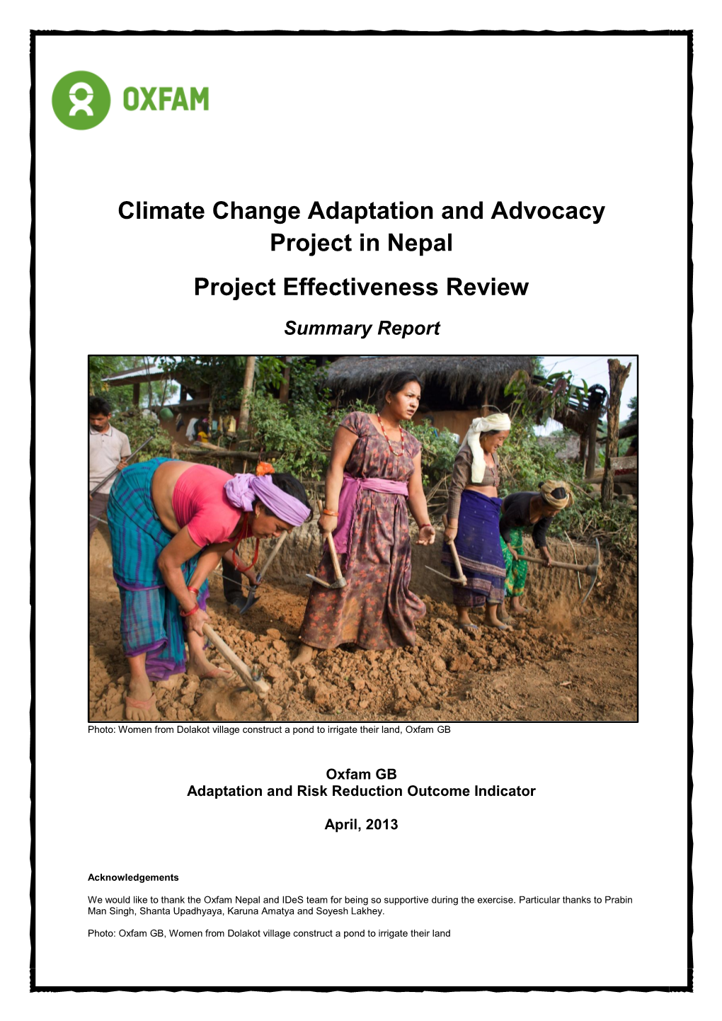 Climate Change Adaptation and Advocacy Project in Nepal – Summary Report