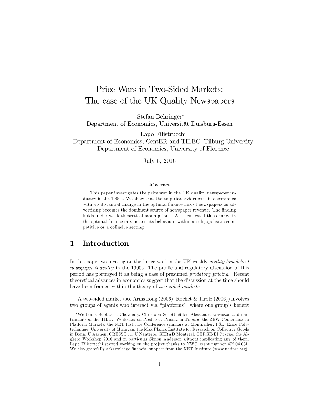 Price Wars in Two&Sided Markets: the Case of the UK Quality