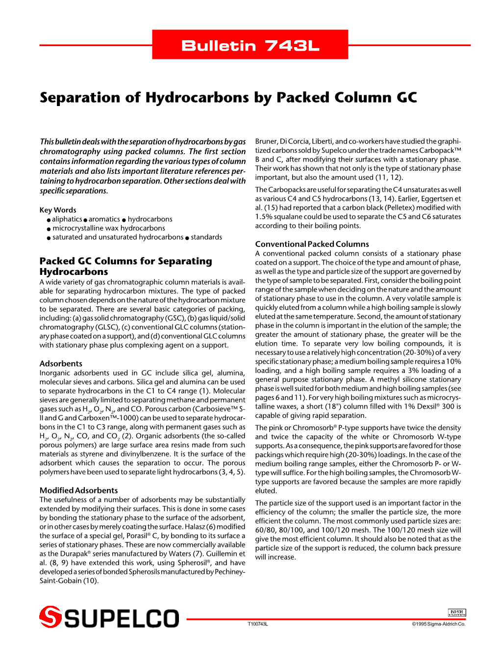 Bulletin 743L Separation of Hydrocarbons by Packed Column GC