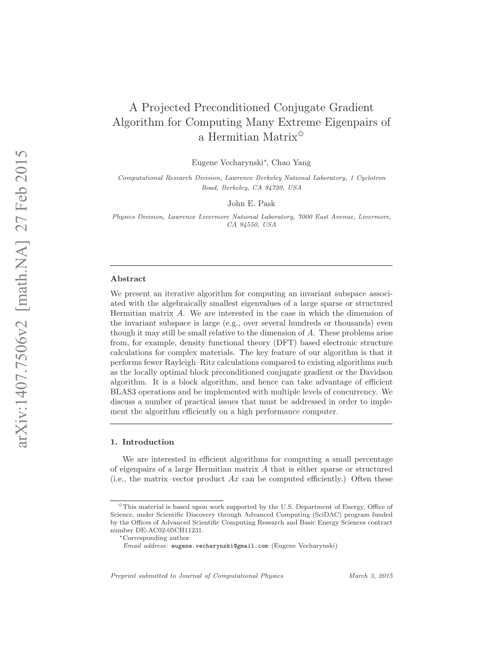 A Projected Preconditioned Conjugate Gradient Algorithm for Computing