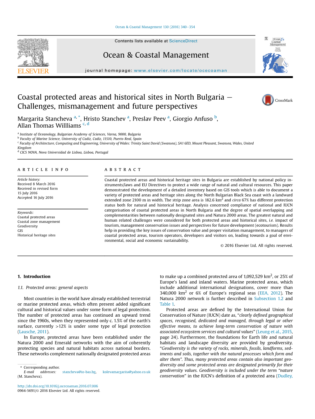 Coastal Protected Areas and Historical Sites in North Bulgaria E Challenges, Mismanagement and Future Perspectives