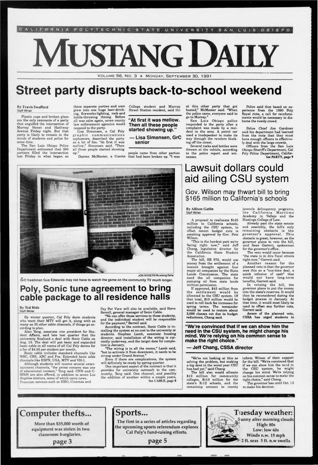 Mustang Daily, September 30, 1991
