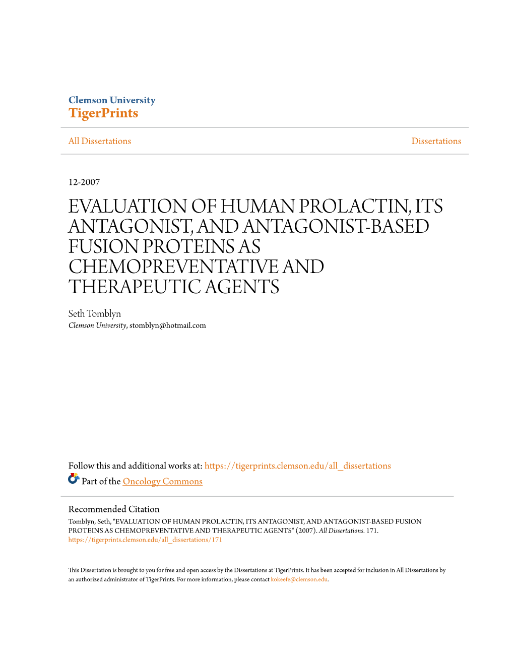 Evaluation of Human Prolactin, Its Antagonist