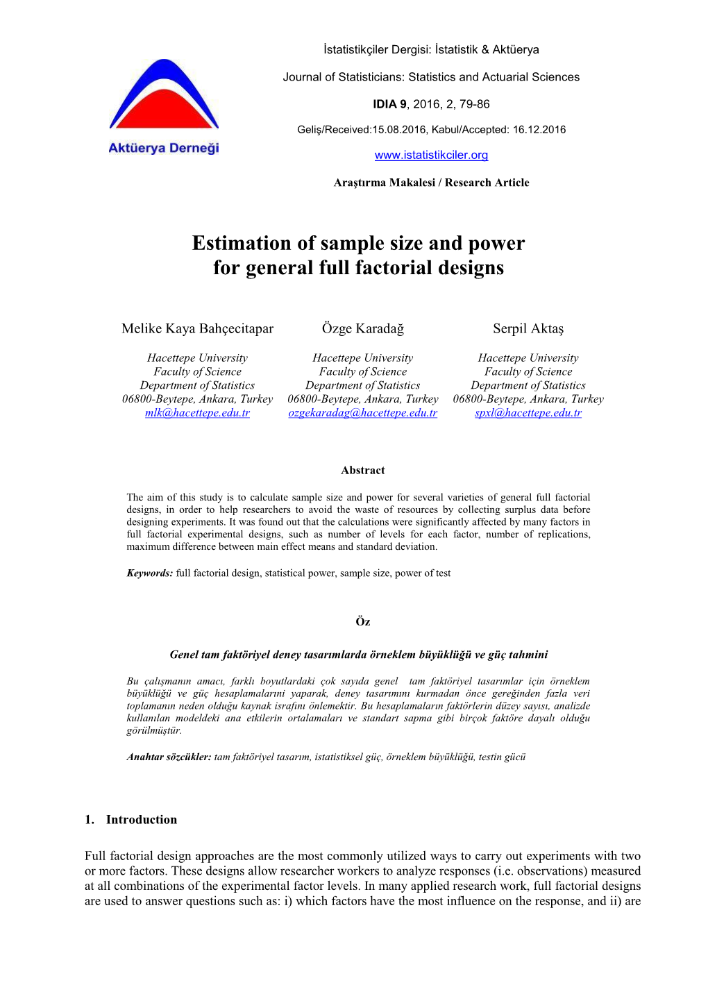 Estimation of Sample Size and Power for General Full Factorial Designs