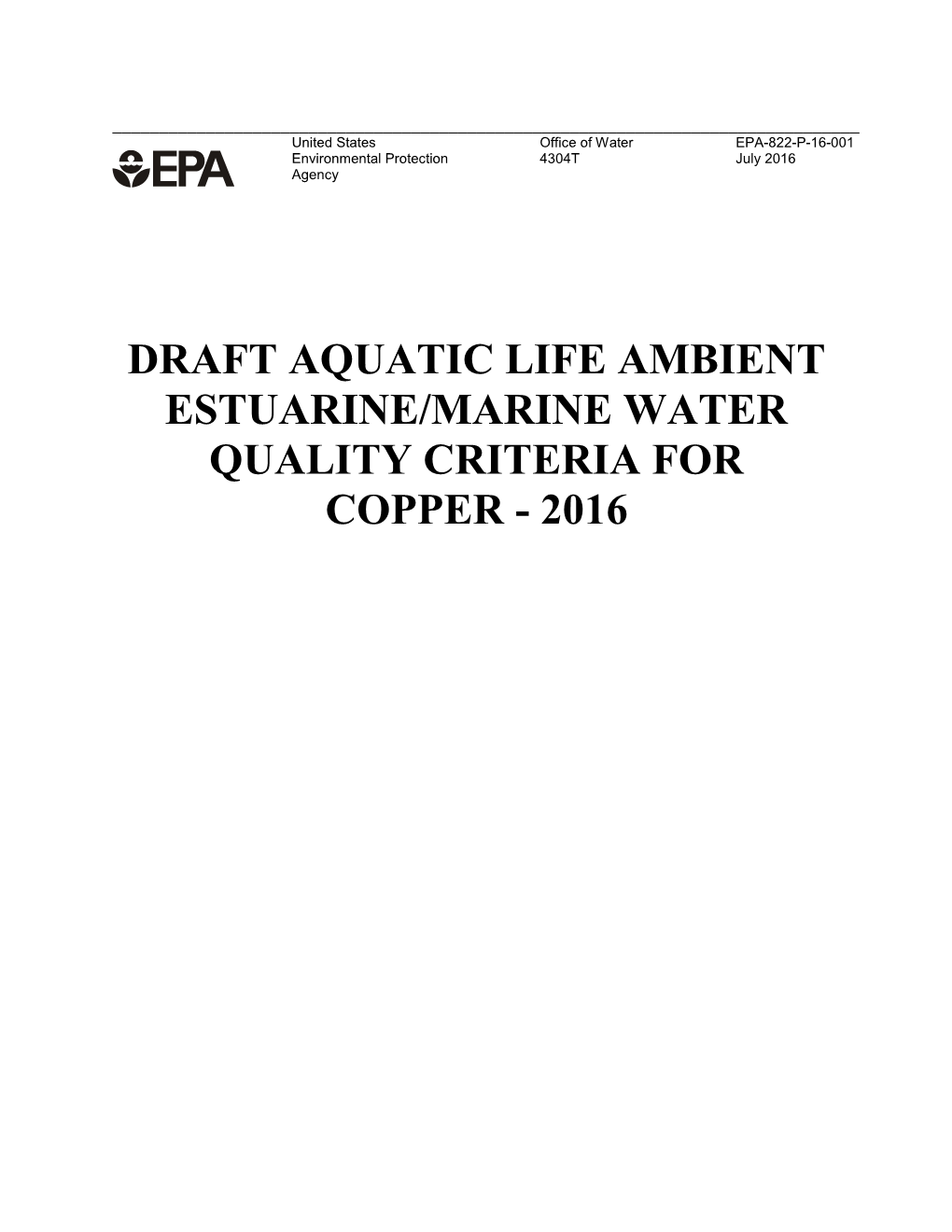 Draft Aquatic Life Ambient Estuarine/Marine Water Quality Criteria for Copper - 2016
