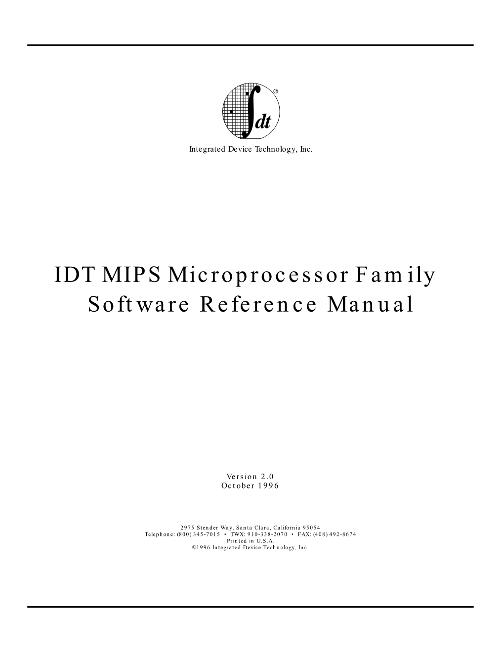 IDT MIPS Microprocessor Family Software Reference Manual