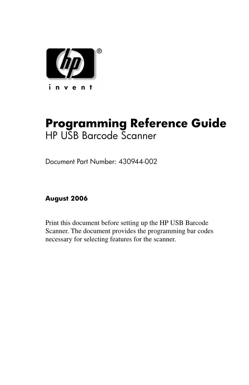 Programming Reference Guide HP USB Barcode Scanner