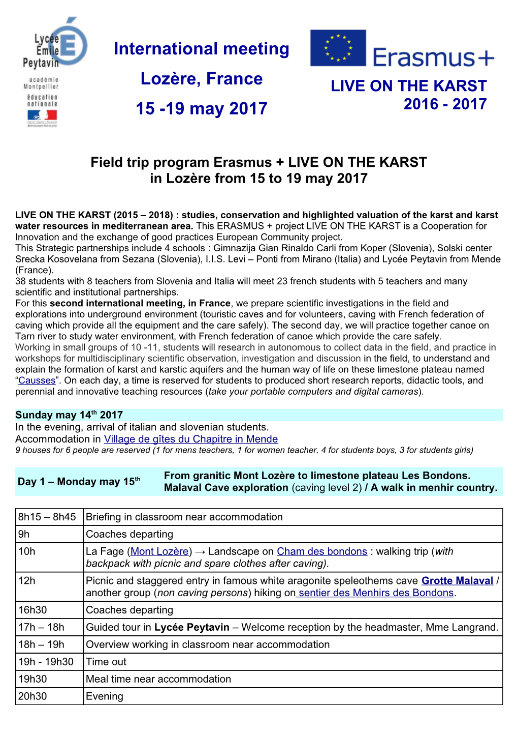 International Meeting Lozère, France 15 -19 May 2017