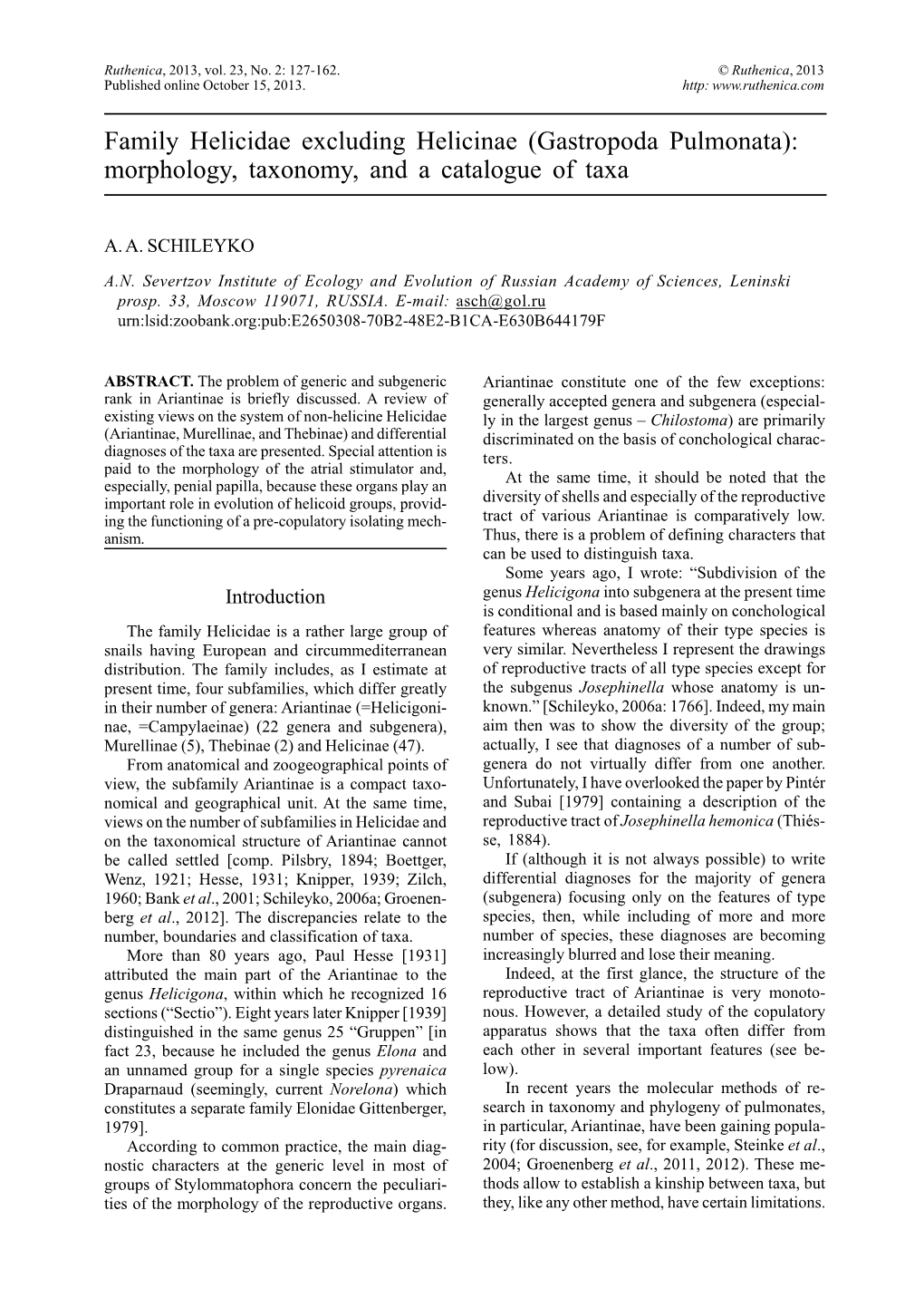 Gastropoda Pulmonata): Morphology, Taxonomy, and a Catalogue of Taxa