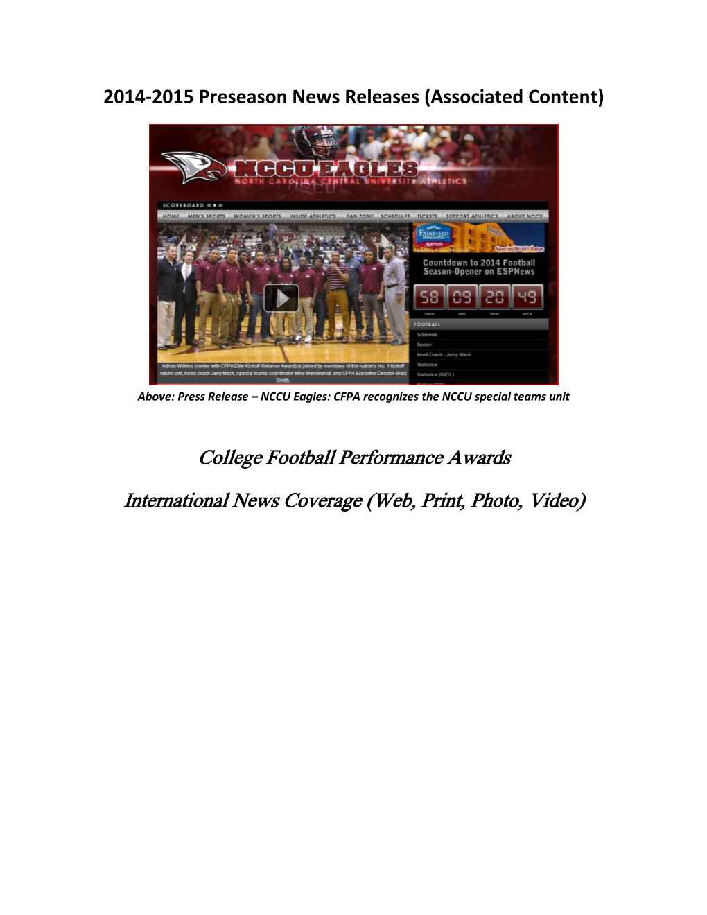 2014-2015 CFPA Preseason News Releases (Associated Content)