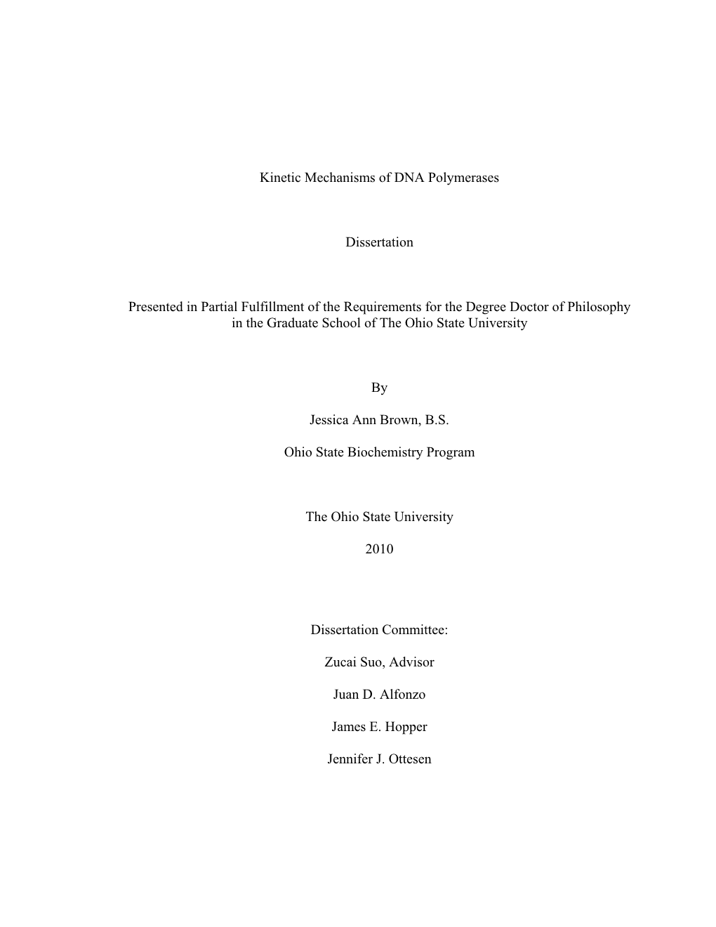 Kinetic Mechanisms of DNA Polymerases Dissertation