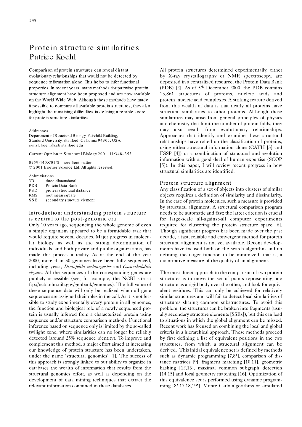 Protein Structure Similarities Patrice Koehl