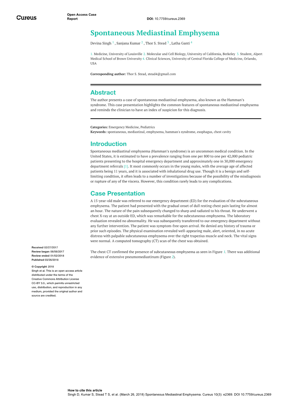 Spontaneous Mediastinal Emphysema