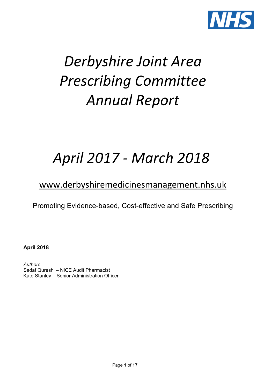 Derbyshire Joint Area Prescribing Committee Annual Report April 2017